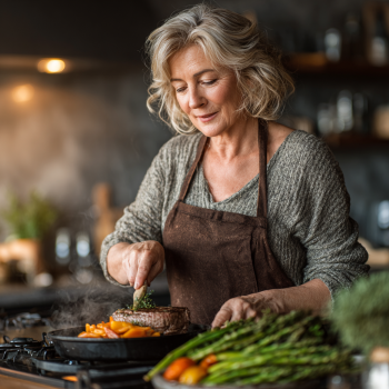 Група літніх людей разом готує здорову їжу